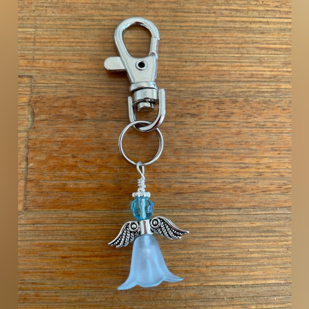 Handmade Baby Blue Angel Hand Bag Charm Keychain Zipper Pull Snap Hook Clip